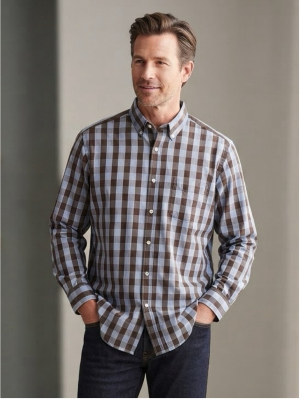 Daniel Cremieux blue brown plaid button down long sleeve mens shirt size XL NEW